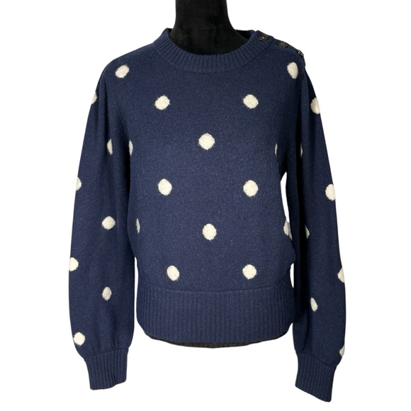 J. Crew Navy Polka Dot Sweater Merino Wool Alpaca Dark Blue Warm Pullover Medium - Picture 14 of 14